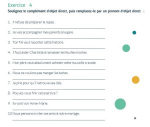 extrait de la fiche pédagogique sur le pronom d'objet direct